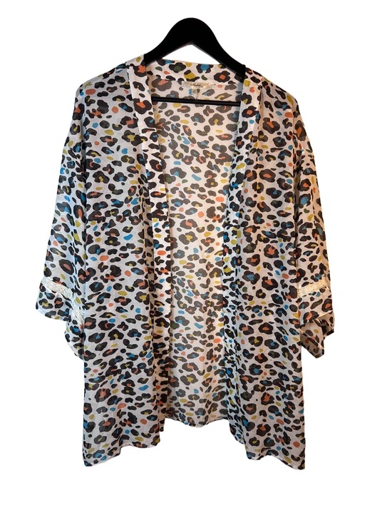 Sweaters - Andree by Unit Multicolor Leopard Print Kimono Cardigan Size Large